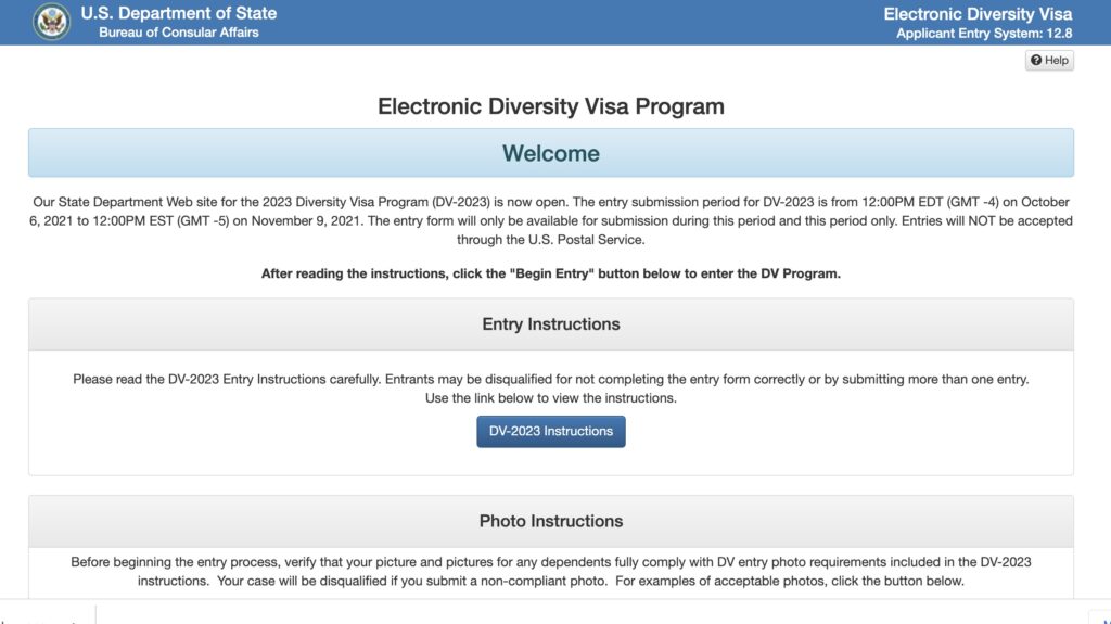 Formulario eléctronico Visa Diversidad 